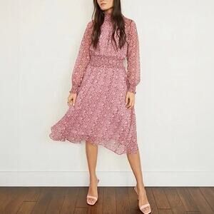 OPT Pink Floral Chiffon Midi Sun Dress Size S